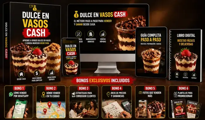 Mockup completo Dulce en Vasos Cash con bonos exclusivos